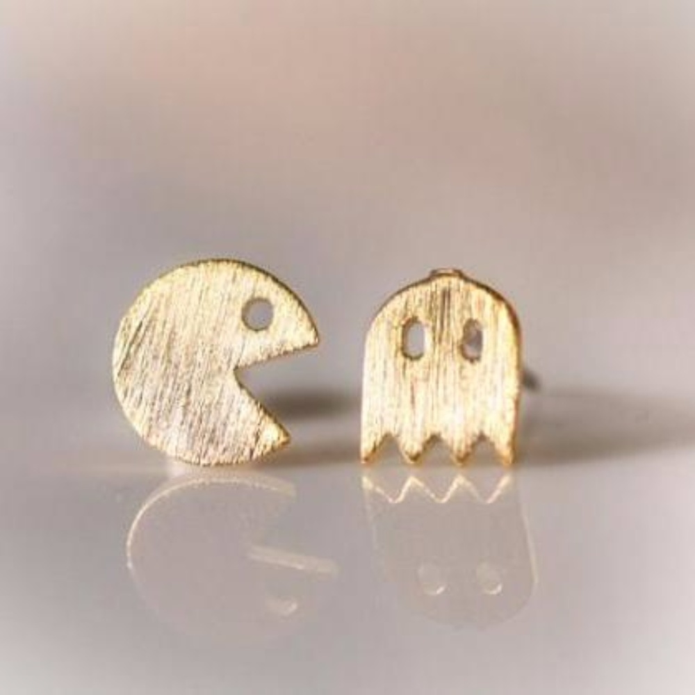 Rose Gold Tone Pac Man Earrings NEW
